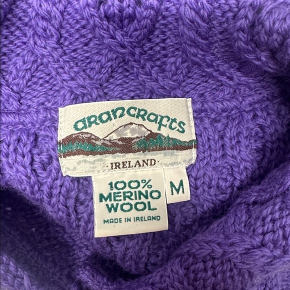 Aran Crafts Cardigan Sweater 100% Merino Wool Knit Button Down Purple Medium - Picture 7 of 9